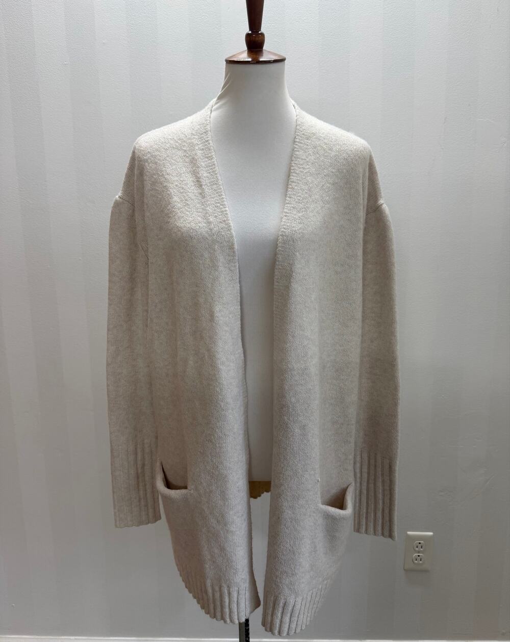 NWT CASLON Cream Open Front Longline Cardigan Sz L